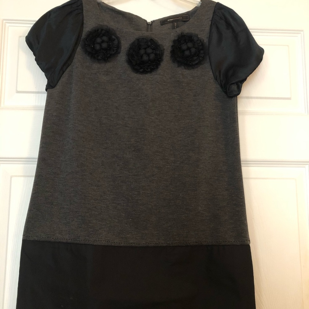 Black and gray BCBG multi textured shift dress